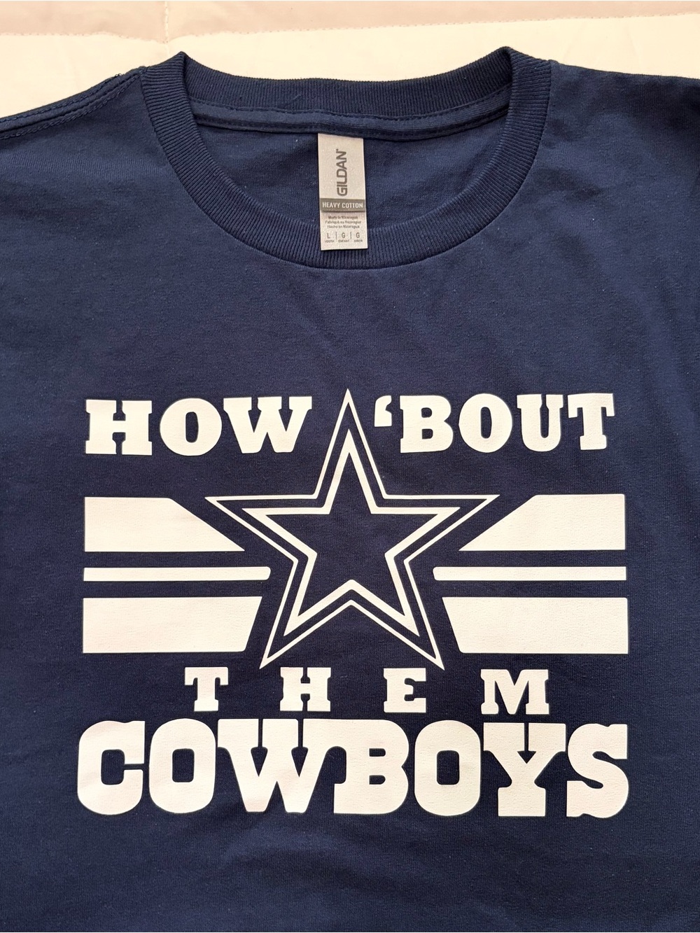 Gildan Navy Kids Graphic Tee with White 'How 'Bout Them Cowboys' Design